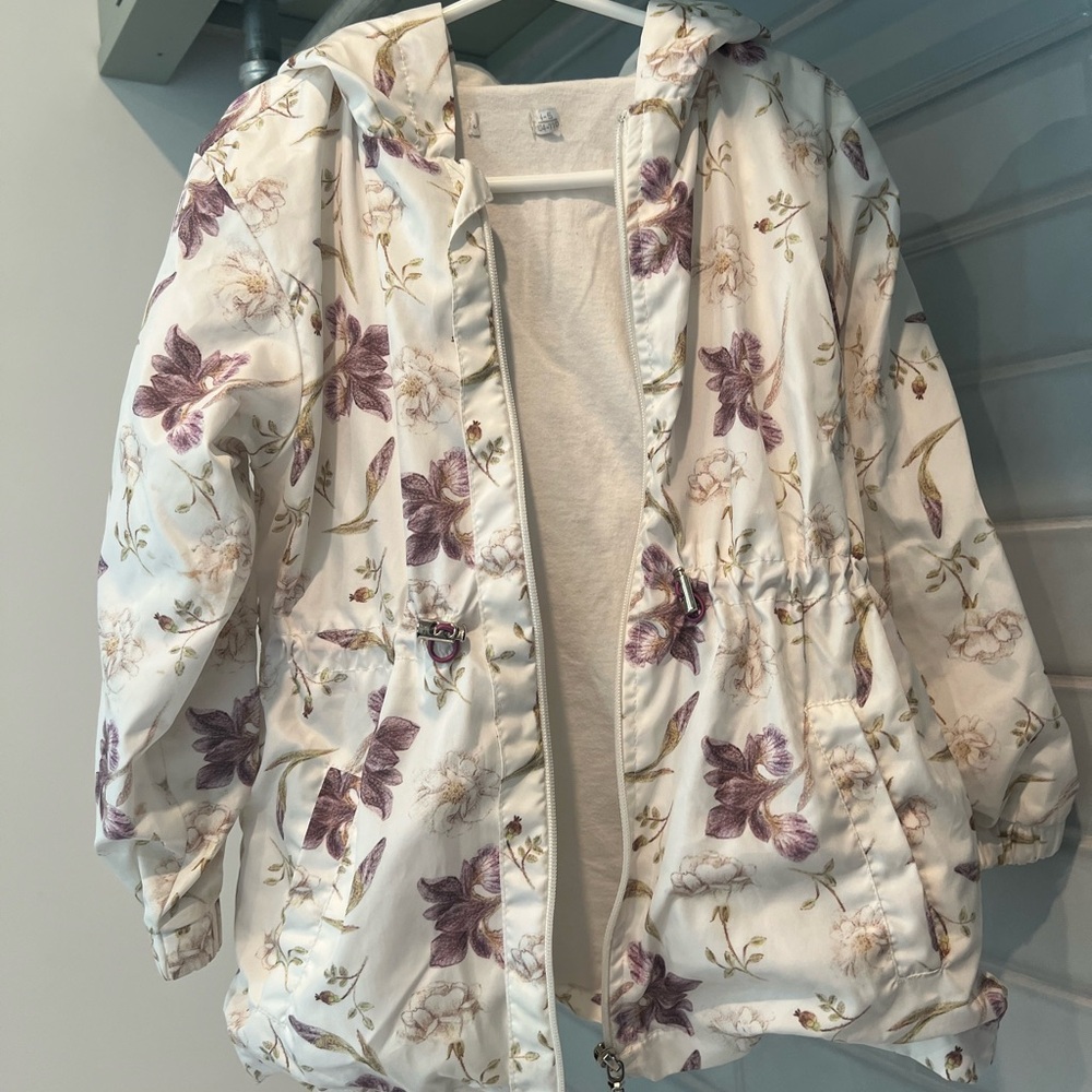 Floral Hooded Anorak Jacket - White with Lavender Floral